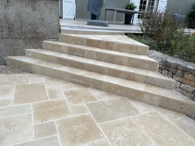 dalle, travertin, escalier, pierre