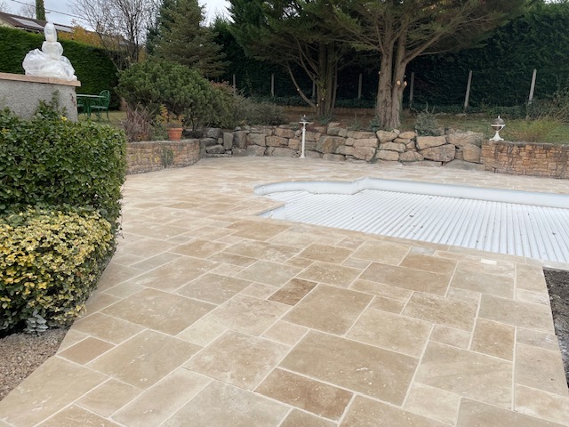dalle, travertin, terrasse, piscine